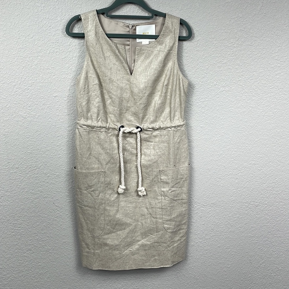 Maeve Anthropologie Linen Blend Flaxen Dress Sleeveless Rope Waist Beige Sz 0